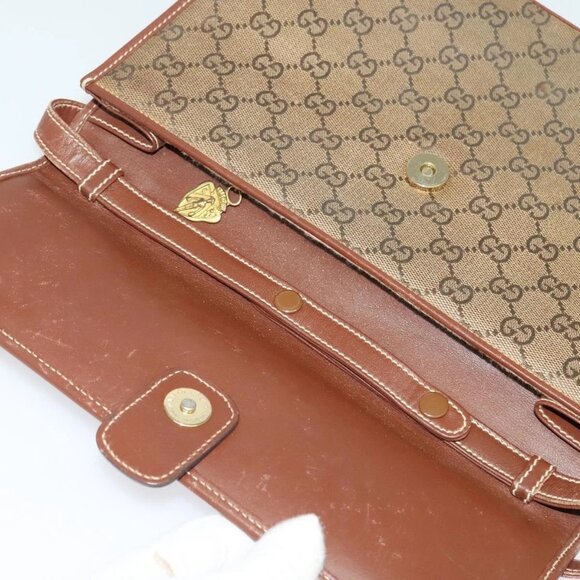 GUCCI GG Canvas Shoulder Bag Brown Gold - Picture 9 of 16